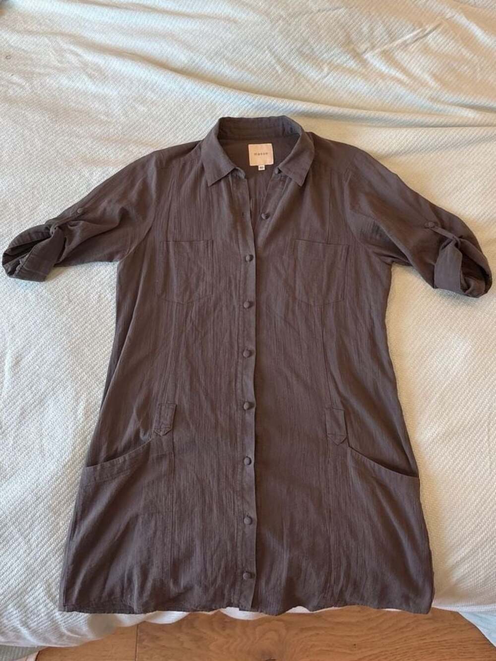 Mason by Michelle Mason 100% Cotton Charcoal Gray Crinkle Gauze Roll-Tab Button